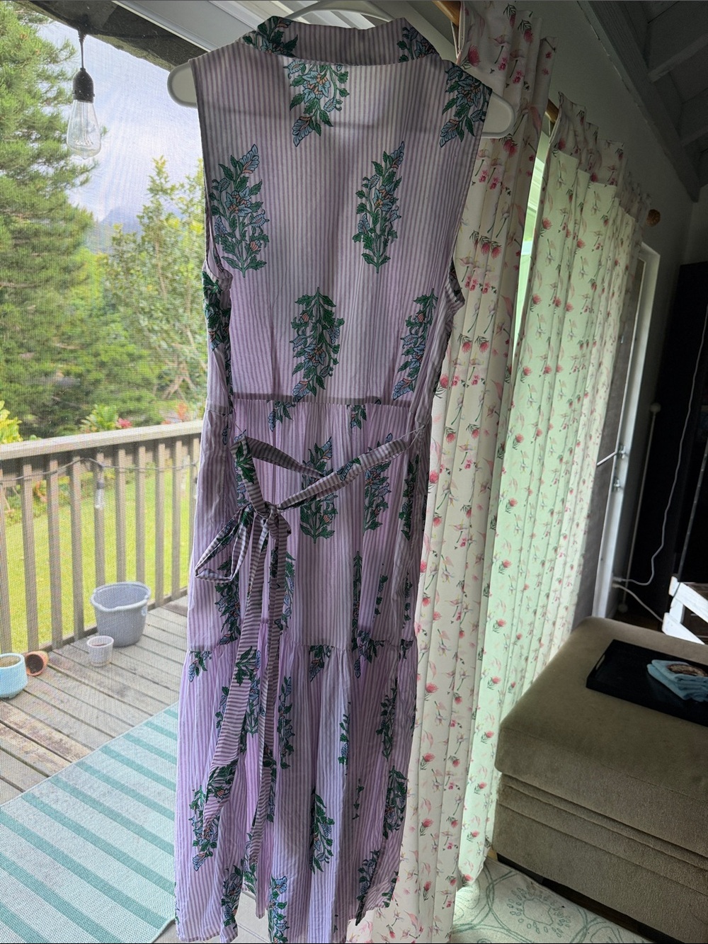 J. Crew Factory Lavender Striped Sleeveless Maxi Dress Green Floral Print Sz 10 - Picture 5 of 6